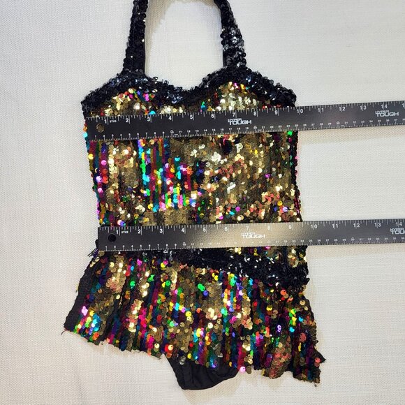 Glamour Costumes Black Gold Colorful Sequin Halter Dance Costume Child Small 4-6 - Picture 7 of 16